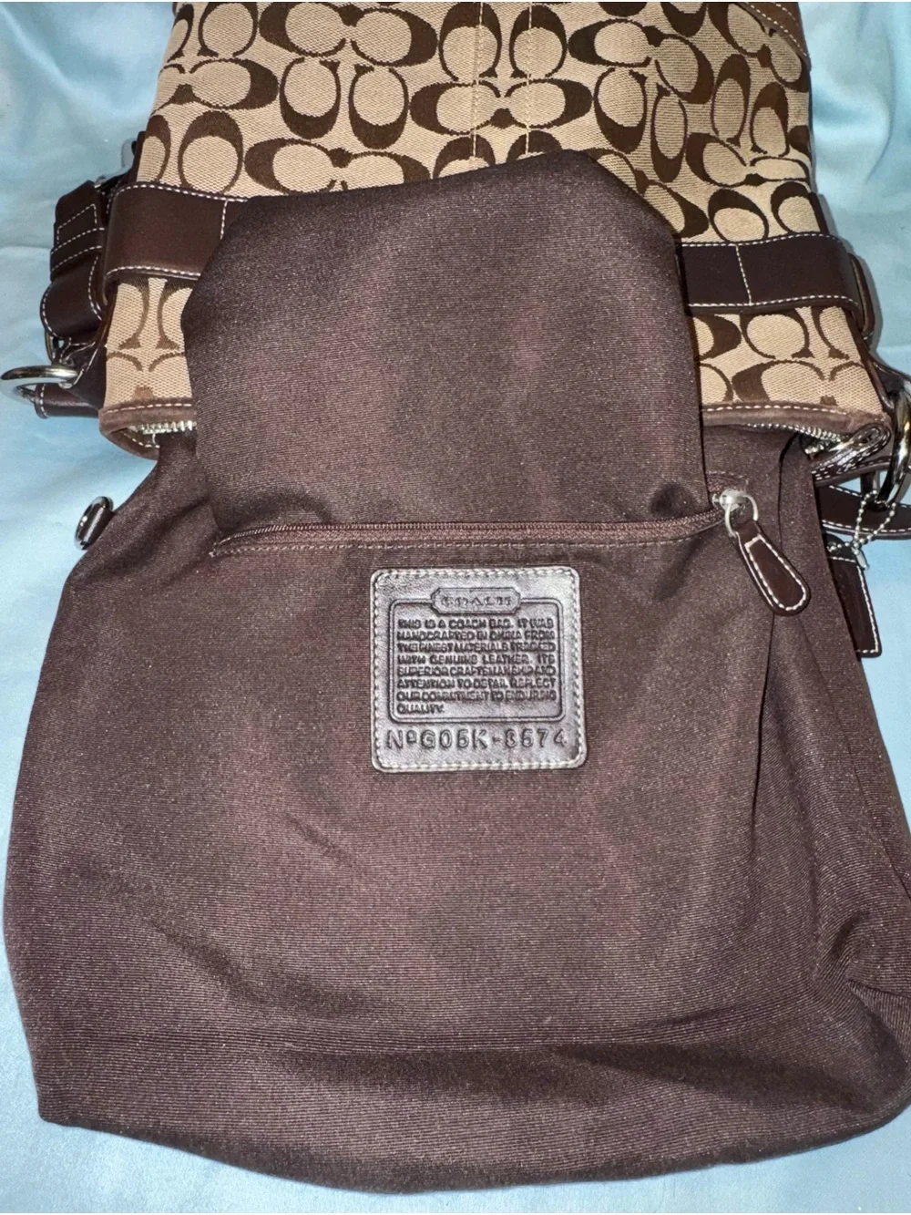 Coach 3574 Soho Signature Jacquard Tan & Brown with Brown Suede Shoulder Bag